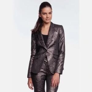 Elizabeth & James Avery Blazer Women 10 Black Brocade Textured Dressy Minimalist